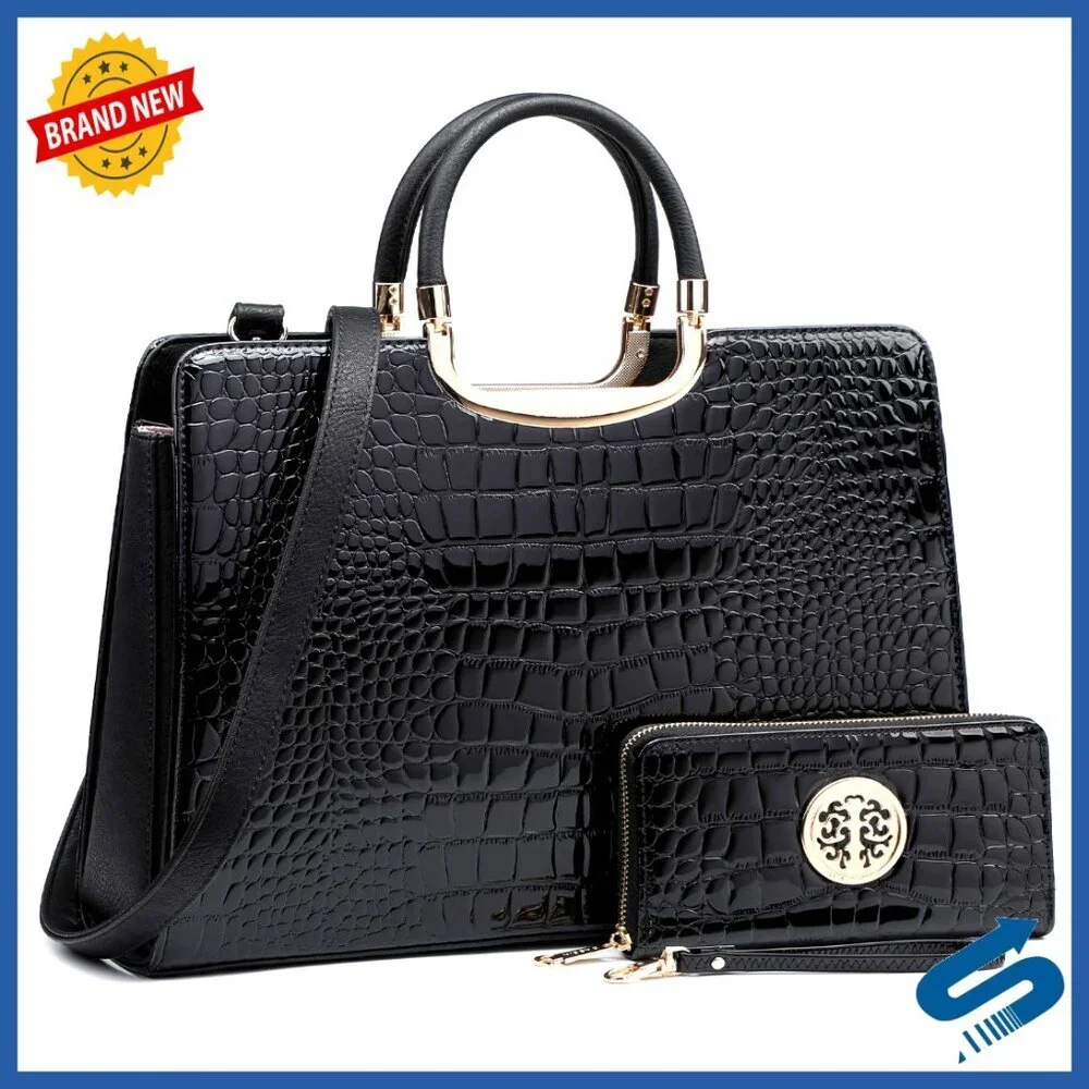 Vegan Leather Satchel Tote with Wallet, 14.5